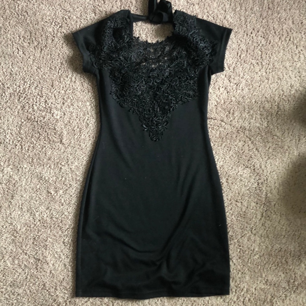 Modcloth black mini dress with lace neckline - Picture 2 of 5